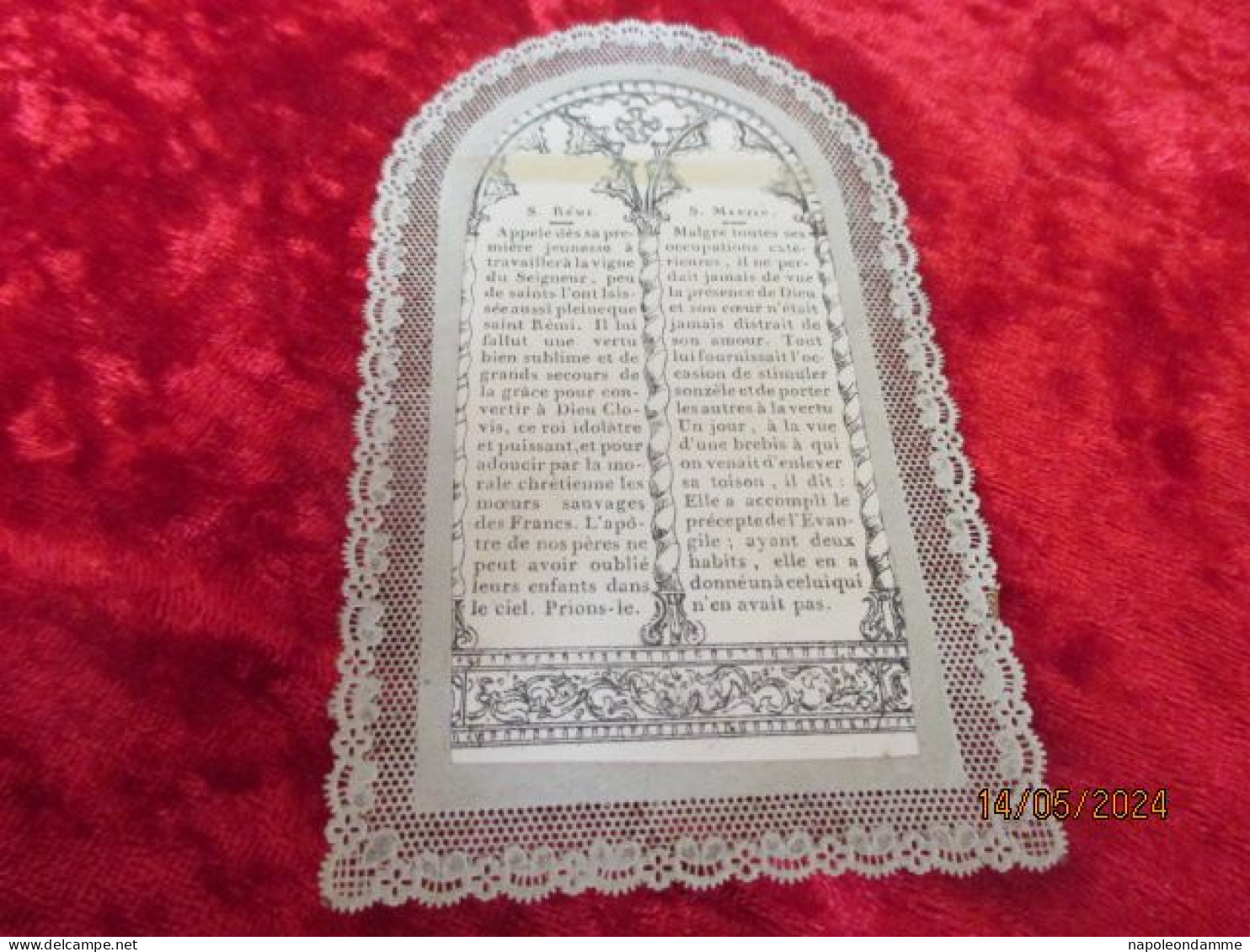 Holy Card Lace,kanten Prentje, Santino, St Martin St Remi, - Devotion Images