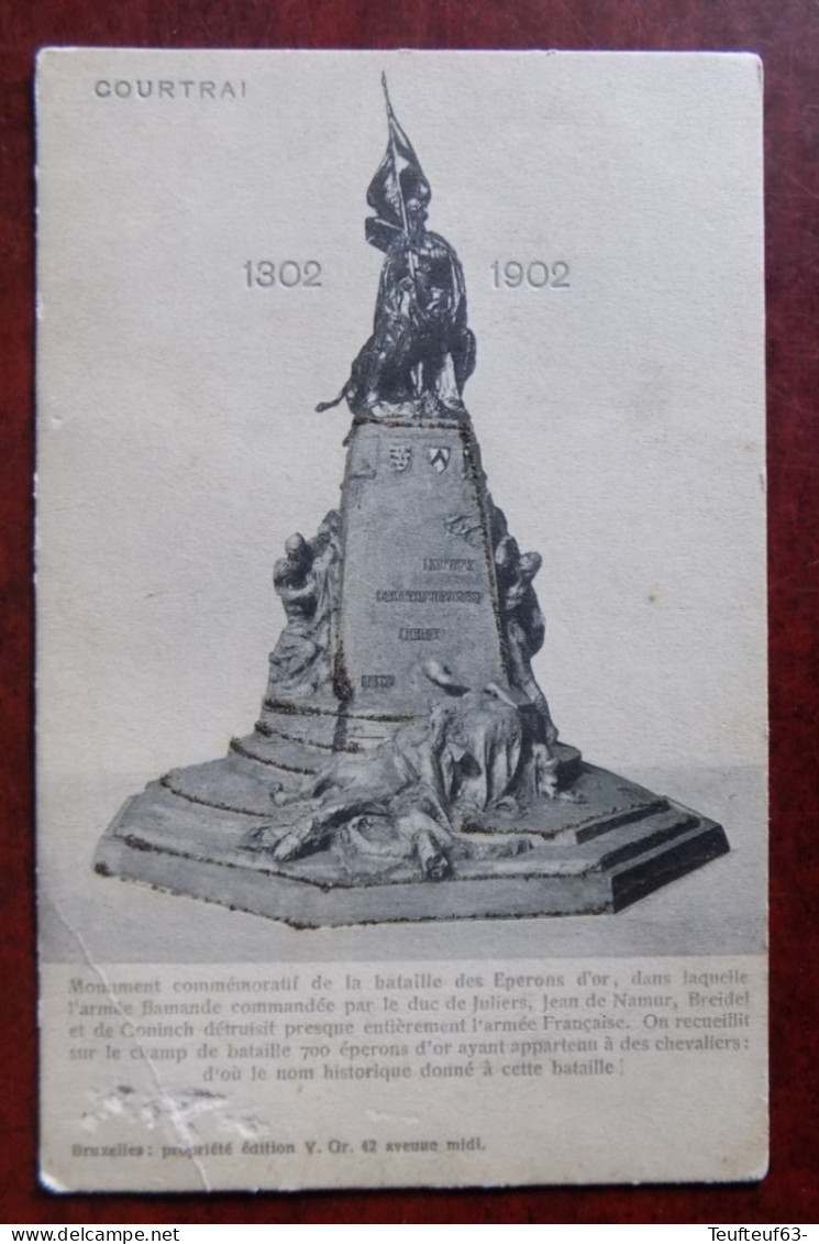 Cpa Courtrai : Monument Commémoratif De La Bataille Des Eperons D'or ... - Kortrijk