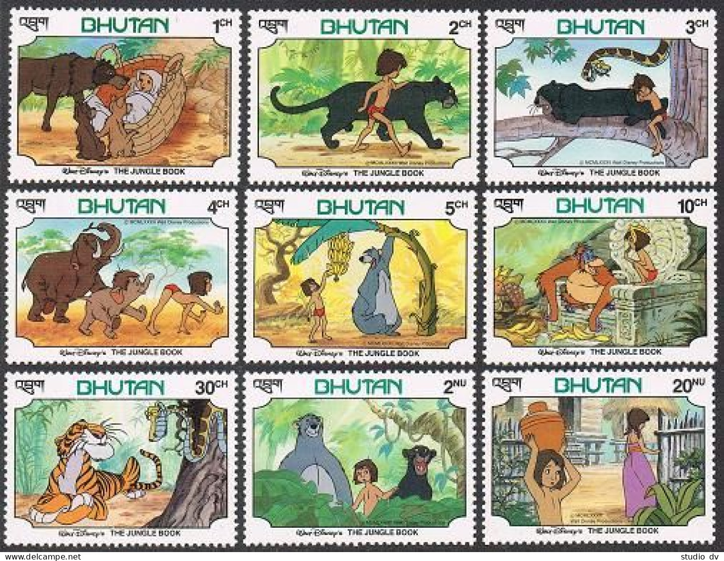 Bhutan 340-348,349,350 Sheets,MNH. Scenes From Disney's The Jungle Book,1982. - Bhutan