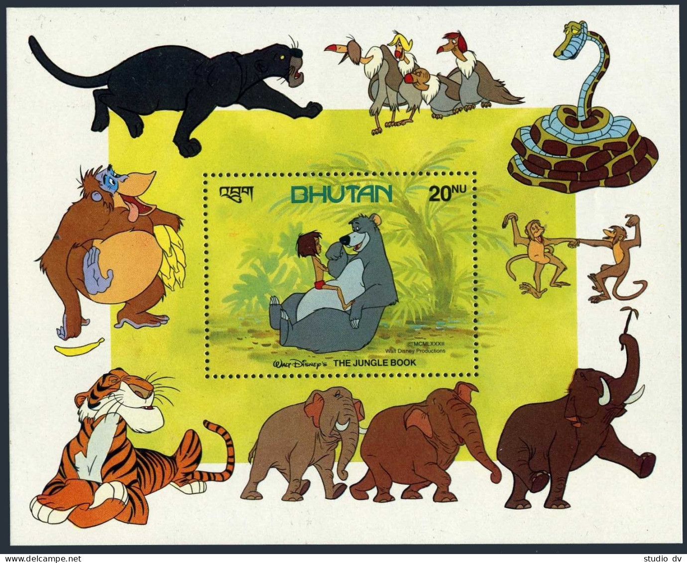 Bhutan 340-348,349,350 Sheets,MNH. Scenes From Disney's The Jungle Book,1982. - Bhután