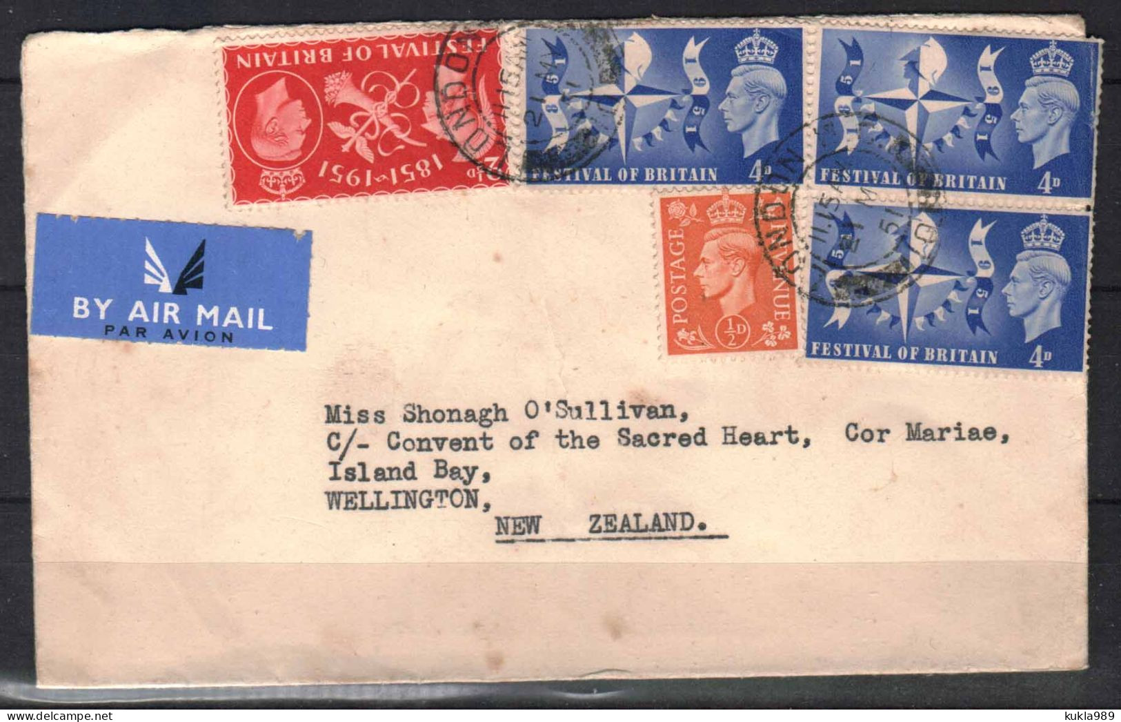 GB STAMPS.  1951 COVER  TO NEW ZEALAND - Storia Postale