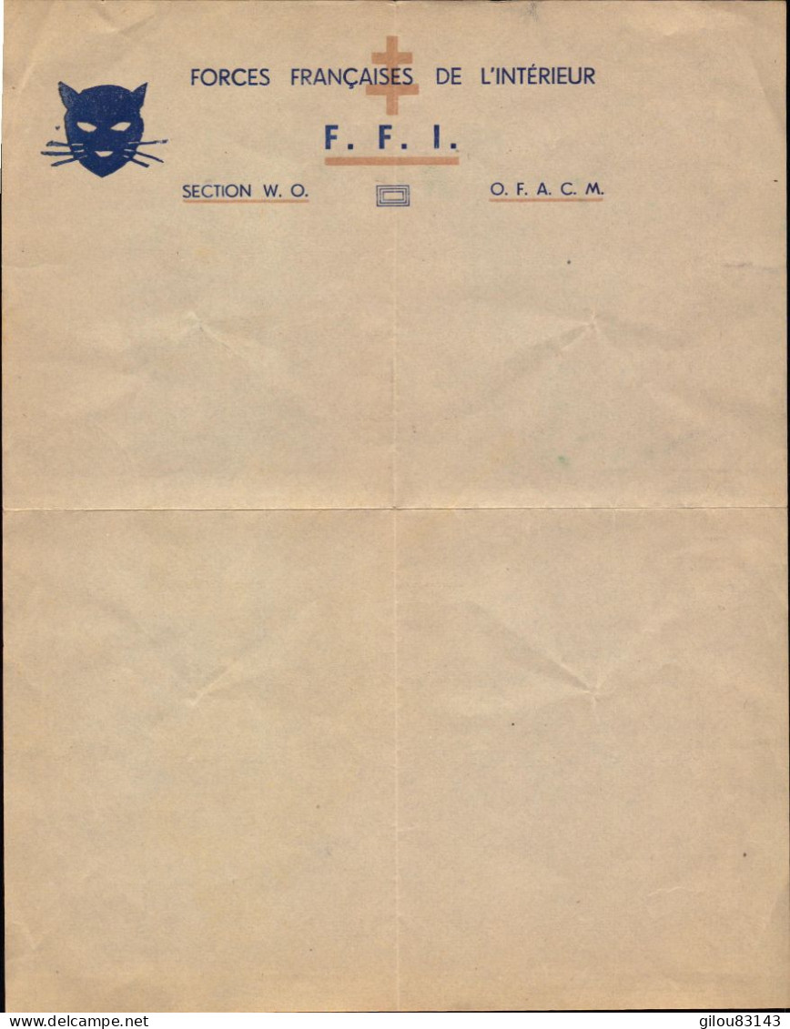 F.F.I., Papier En-tete Du Reseau Sylvestre-farmer, Capitaine Michel Trotobas, Section W.O. - 1939-45