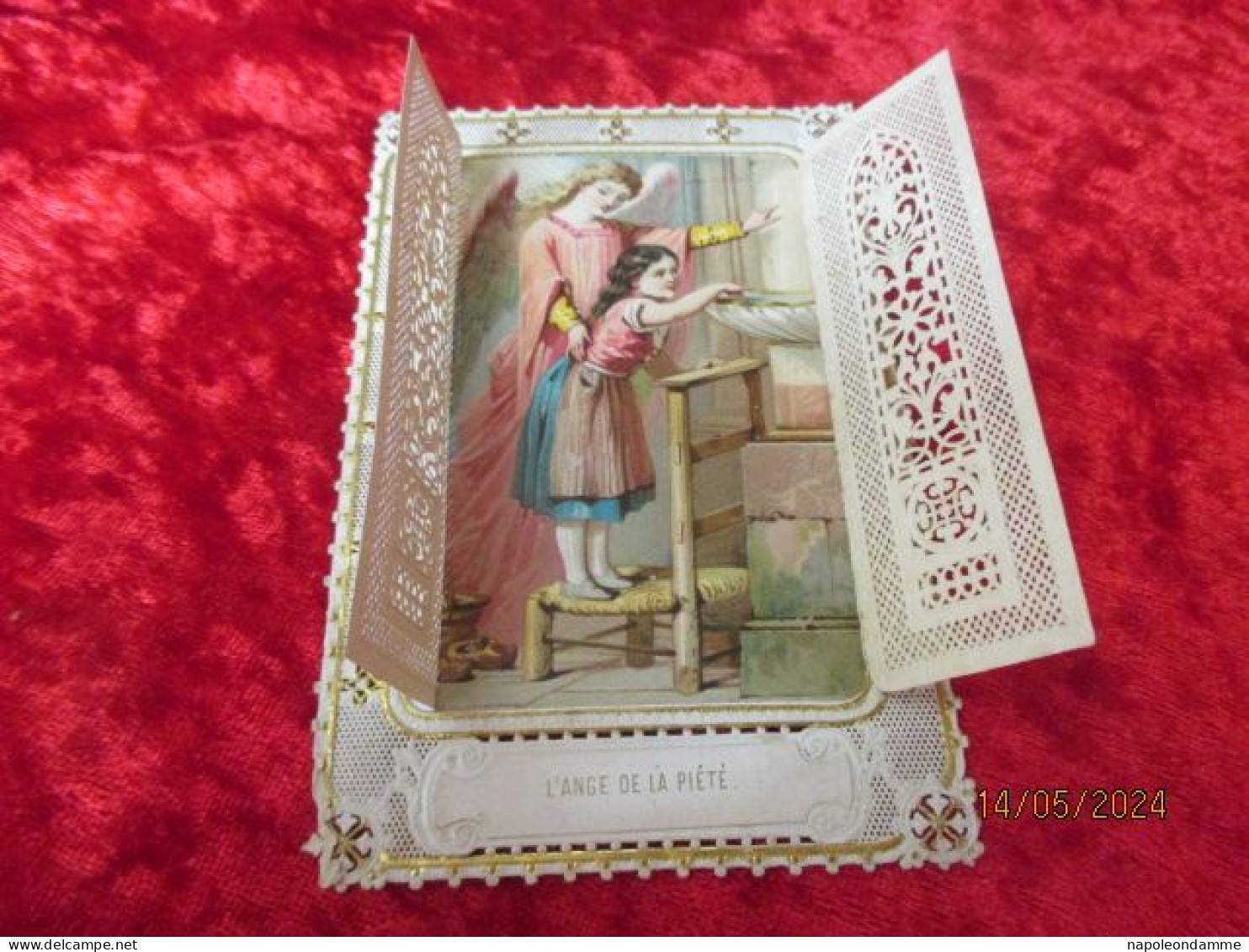 Holy Card Lace,kanten Prentje, Santino, L'Ange De La Piete - Images Religieuses