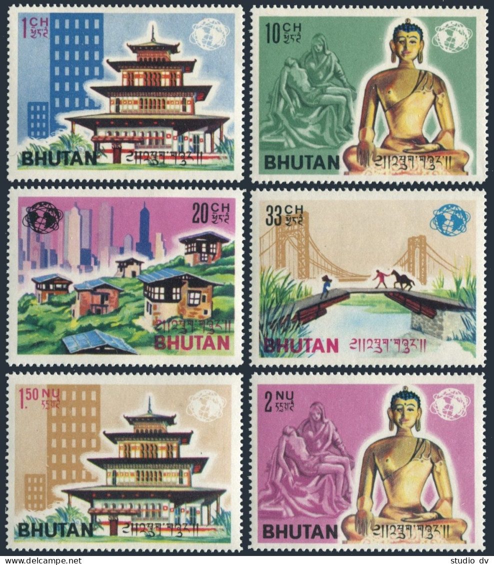 Bhutan 47-52,MNH. World Fair NYC-1965. Pagoda,Michelangelo,Khmer Buddha,Bridges, - Bhoutan