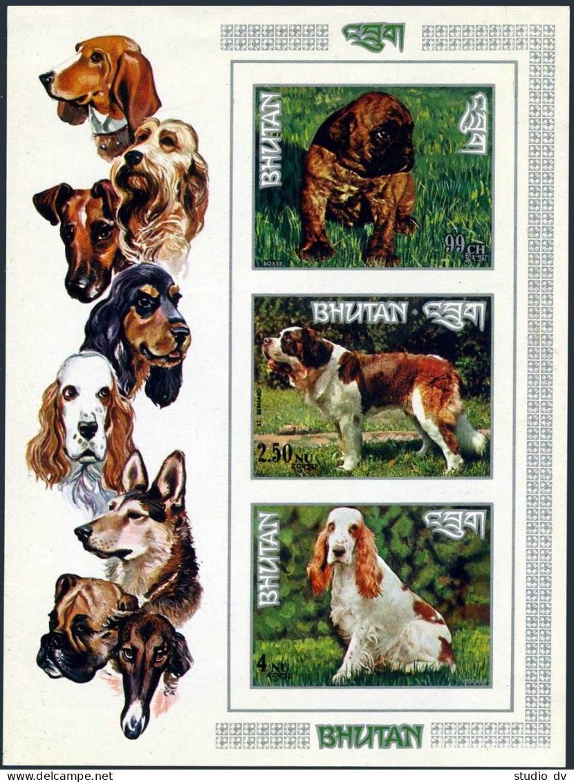 Bhutan 149Lo,imperf Sheet,MNH.Mi Bl.55B. Dogs 1973.Boxer,Bernard,Cocker Spaniel. - Bhutan