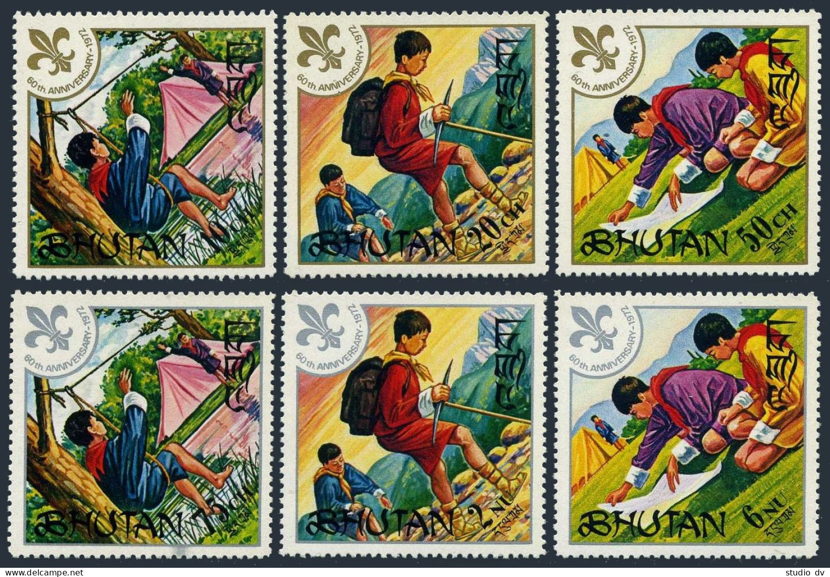 Bhutan 134-139,139a,MNH.Michel 480-485,Bl.47A. Boy Scouts,60th Ann.1972. - Bhoutan