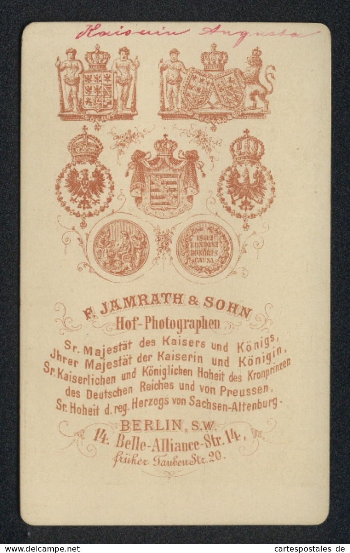 Fotografie F. Jamrath & Sohn, Berlin, Kaiserin Augusta Von Sachsen-Weimar-Eisenach, Frau Von Wilhelm I.  - Berühmtheiten