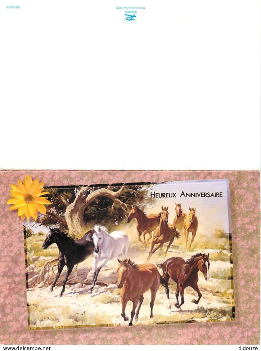 Format Spécial - 175 X 115 Mms Repliée - Animaux - Chevaux - Chevaux Au Galop - Carte Anniversaire - Carte Neuve - Frais - Chevaux