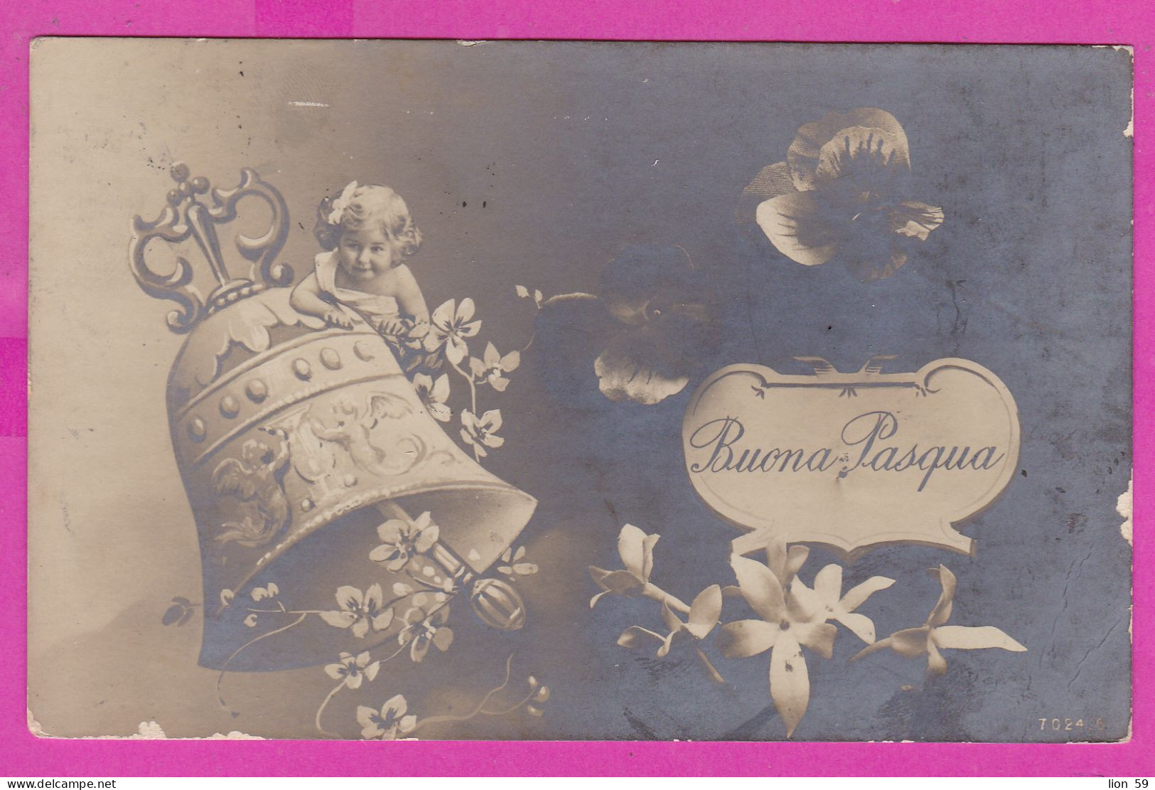 294089 / Italy - Buona Pasqua Bell Little Girl Flowers  PC 1912  USED 5+5 Cent. Victor Emmanuel III , Italia Italie - Marcophilie