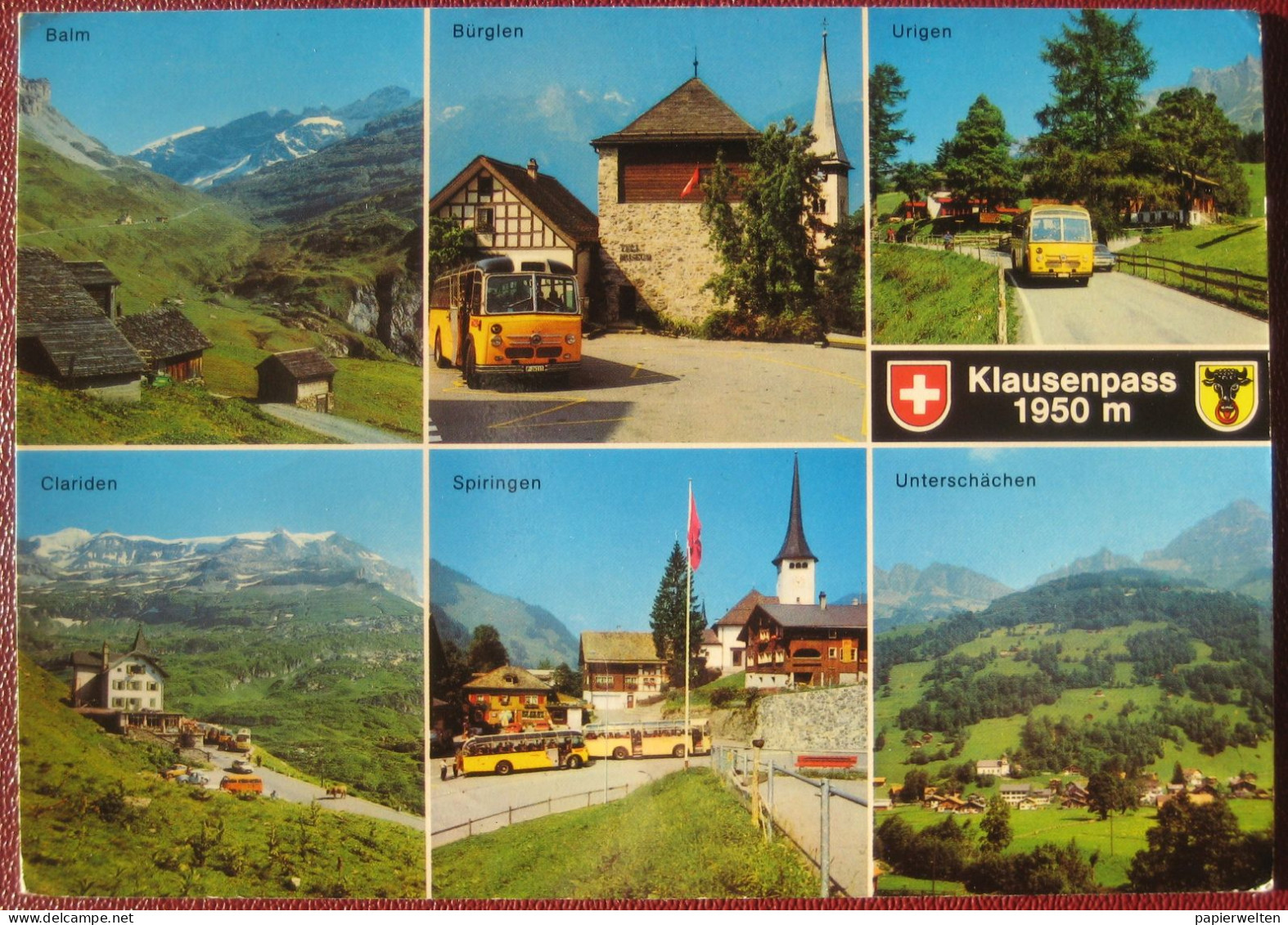 Unterschächen (UR) - Mehrbildkarte "Klausenpass 1950m" / Autobus, Omnibus - Unterschächen