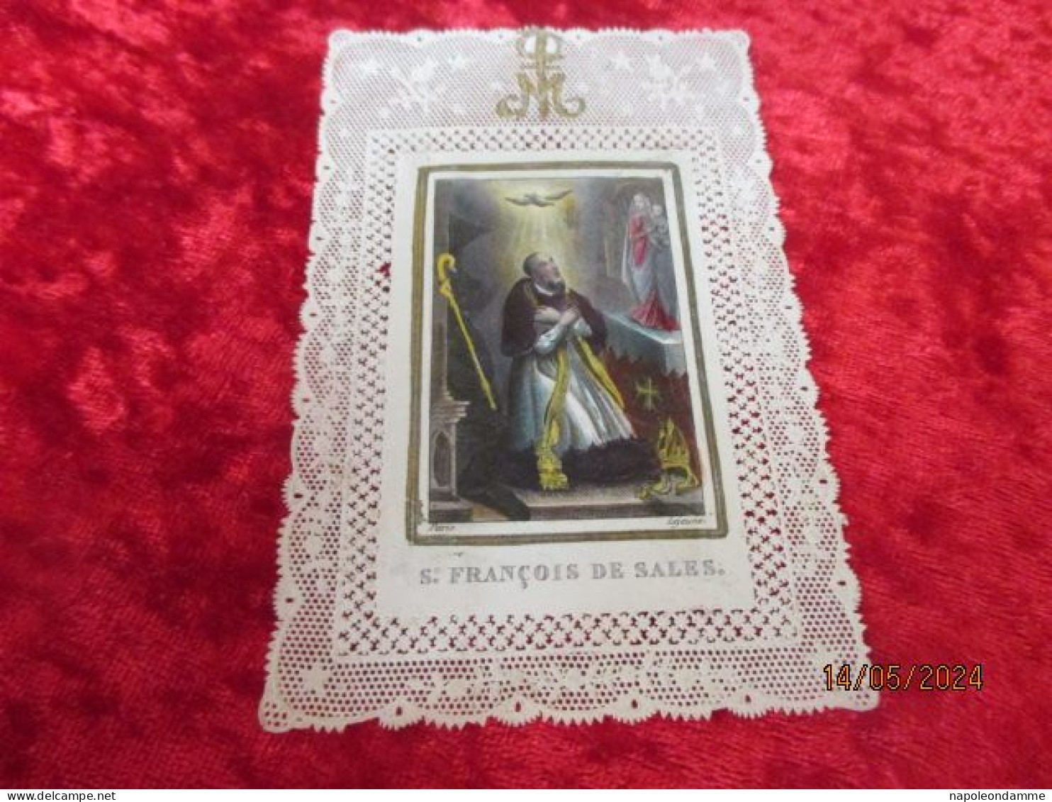 Holy Card Lace,kanten Prentje, Santino,Saint Francois D Sales, - Devotion Images