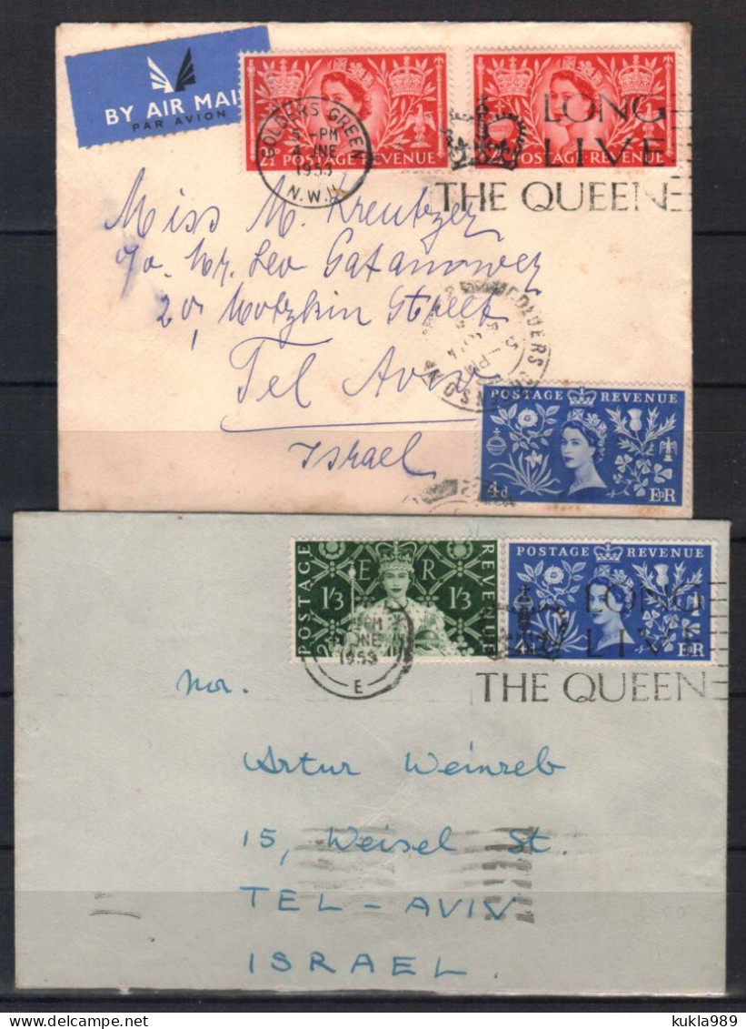 GB STAMPS. 2 COVERS TO ISRAEL, 1953 - Brieven En Documenten