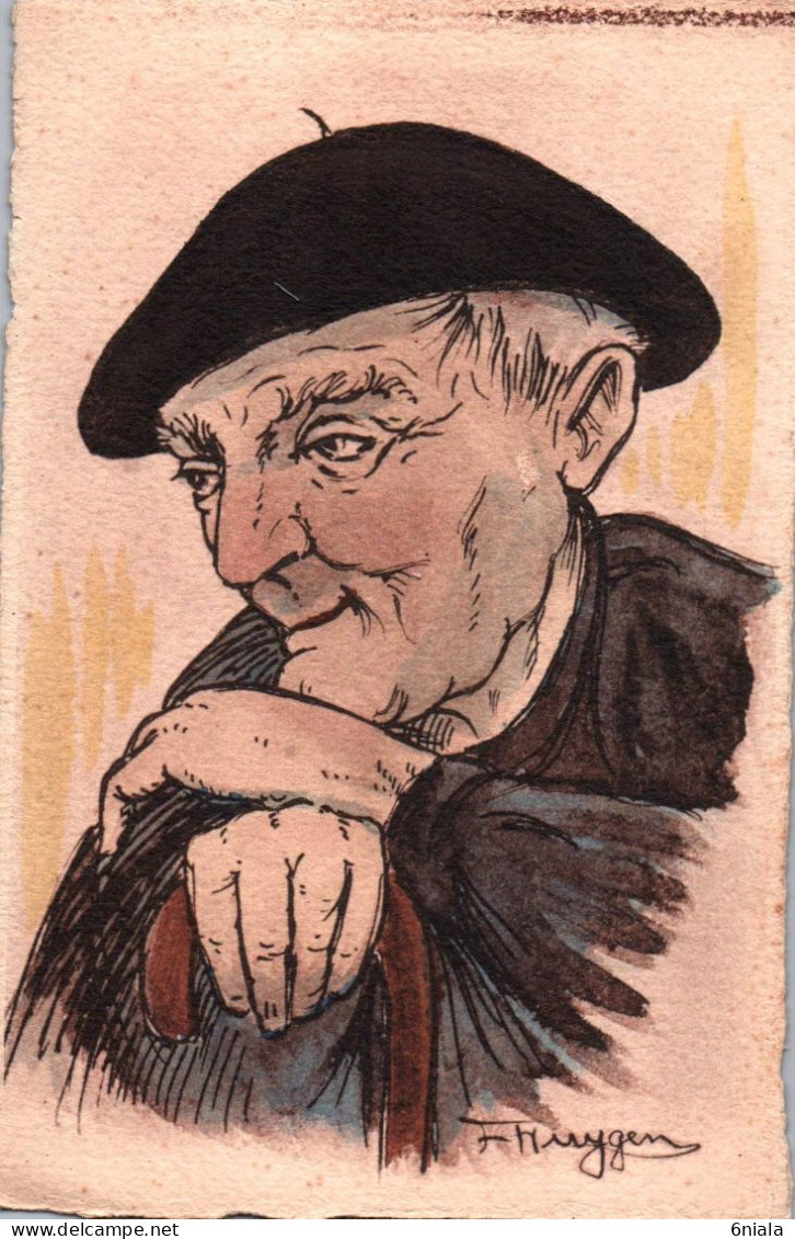 Illustrateur  F. HUYGEN   MEDITATION  N 4 ( 21625 )  Un Ancien Avec Béret  ETAT - Autres & Non Classés