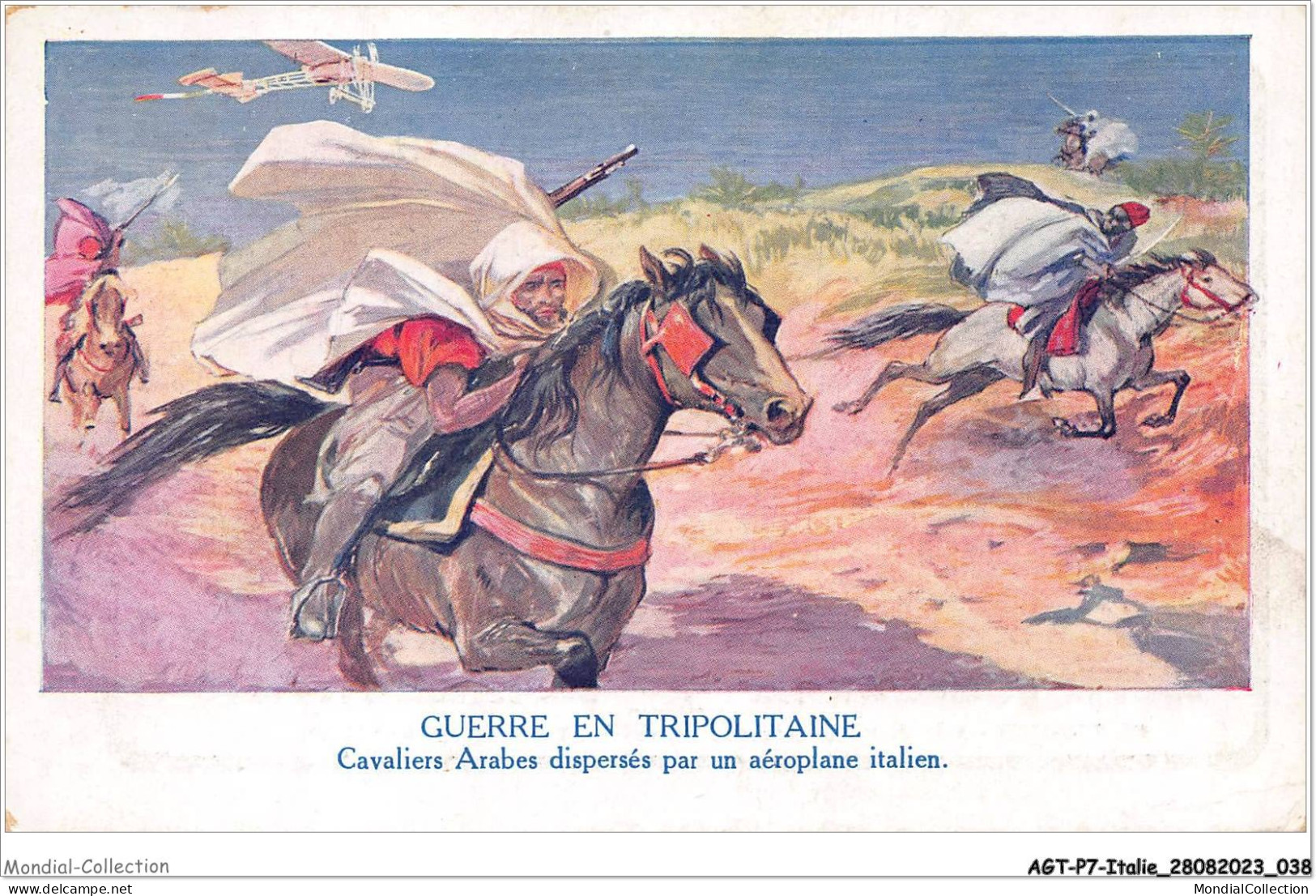 AGTP7-0488-ITALIE - Guerre En Tripolitaine LIBYE TRIPOLI - Cavaliers Arabes Dispersés Par Un Aéroplane Italien - Vicenza