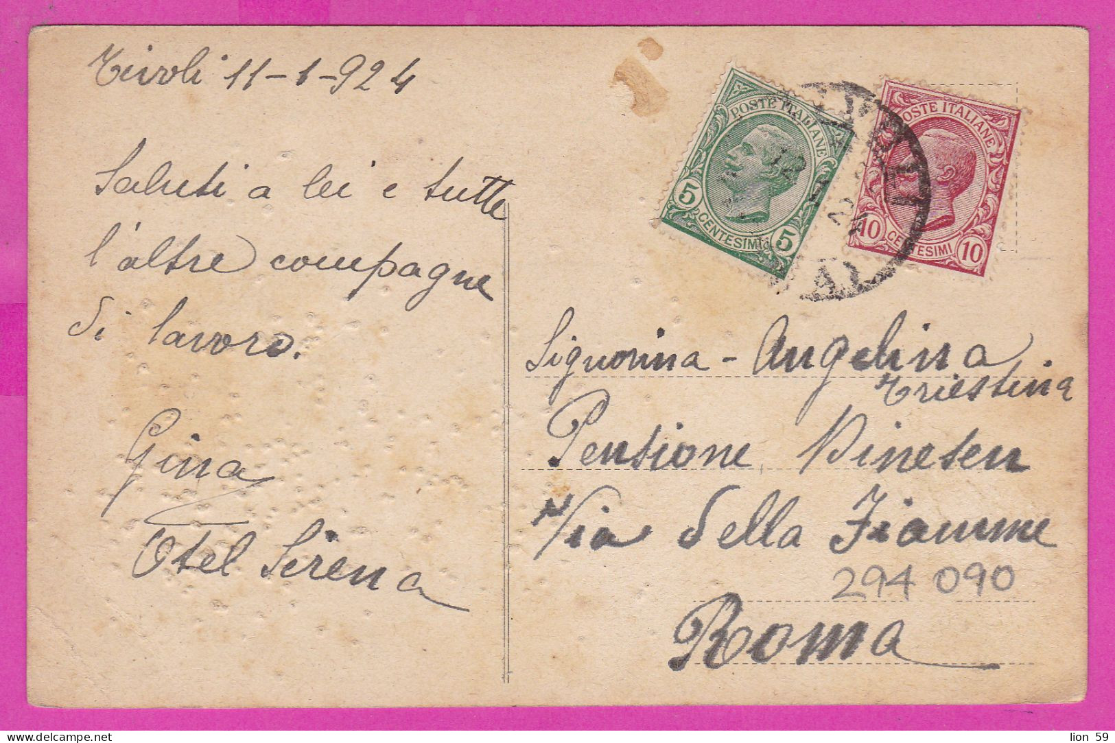 294090 / Italy - TIVOLI - Grotta Della Sibilla PC 1924  USED 5+10 Cent. Victor Emmanuel III , Italia Italie - Storia Postale