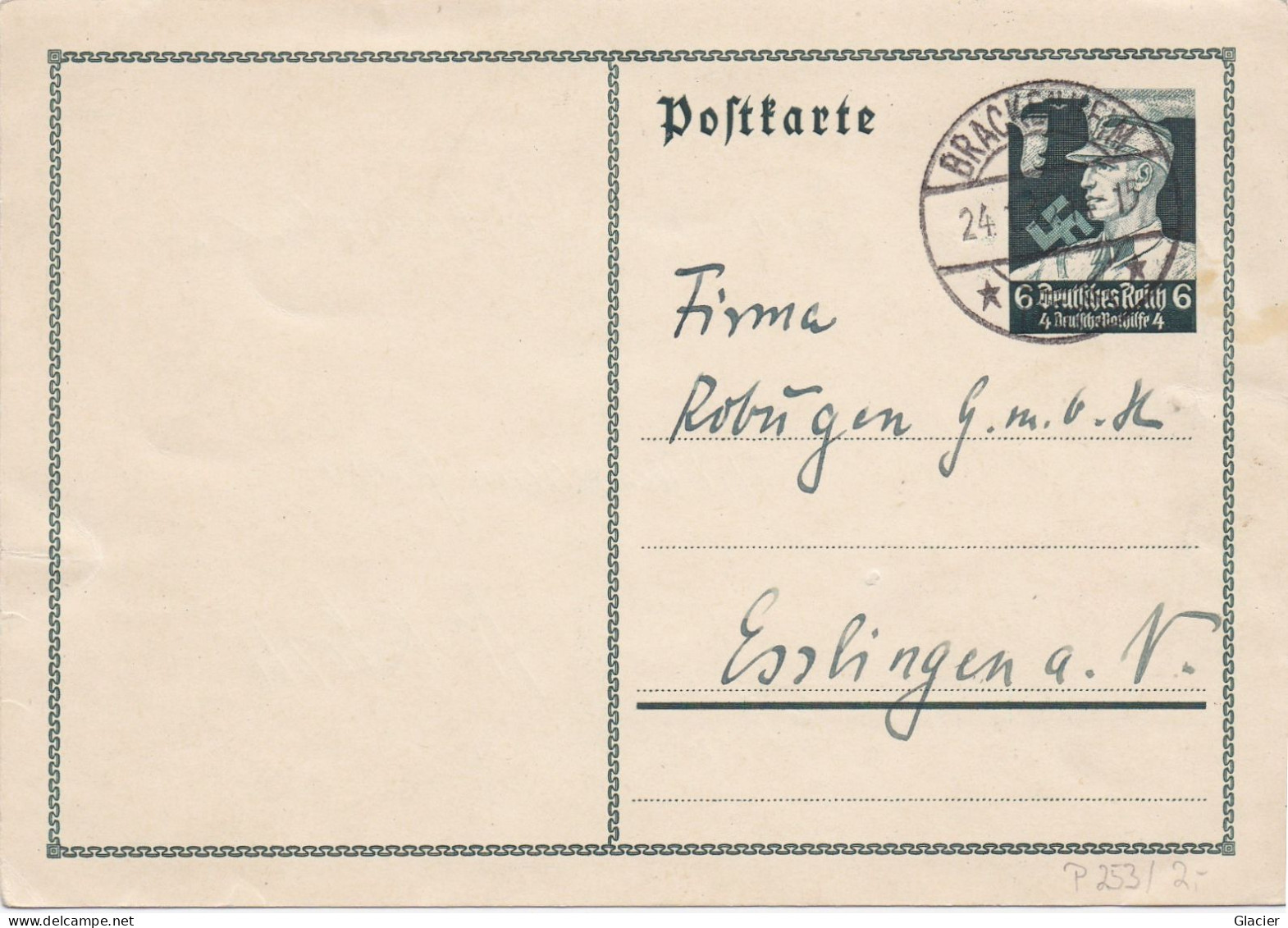 Ganzsache - Postkarte - REICH.1934. 6 + 4 Pf. - P 253 - Brackenheim  24 Jan. 1935 - Postkarten