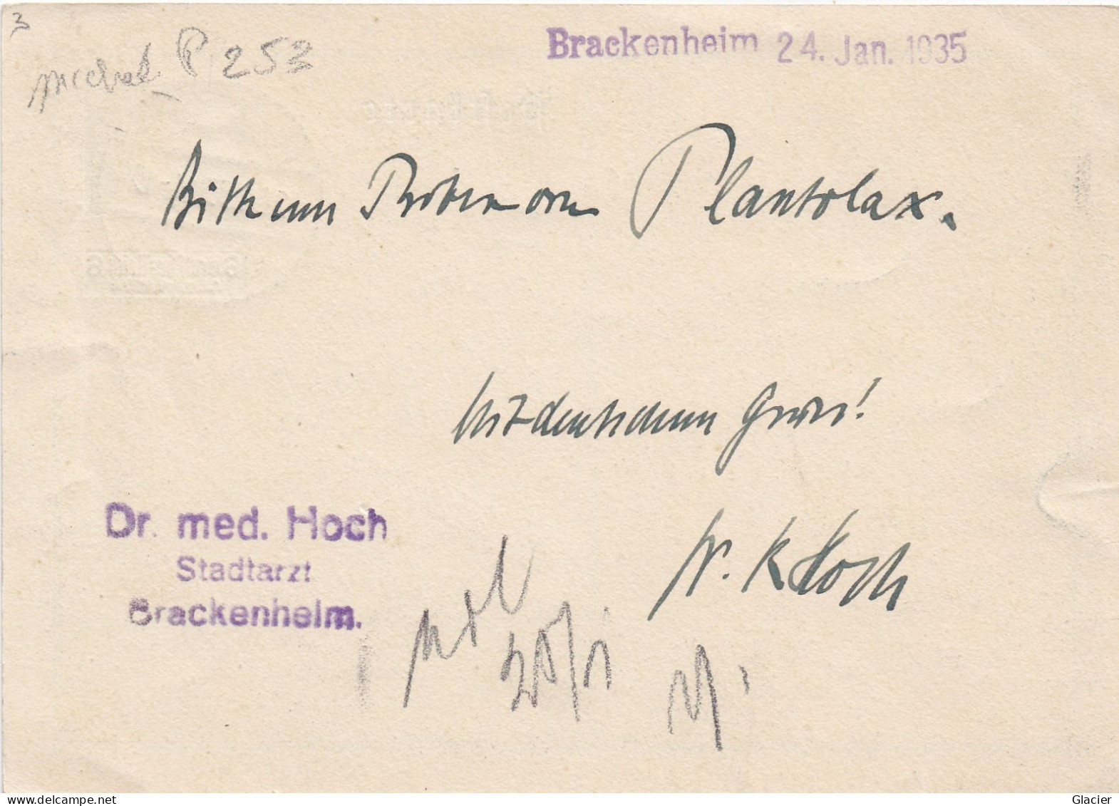 Ganzsache - Postkarte - REICH.1934. 6 + 4 Pf. - P 253 - Brackenheim  24 Jan. 1935 - Briefkaarten