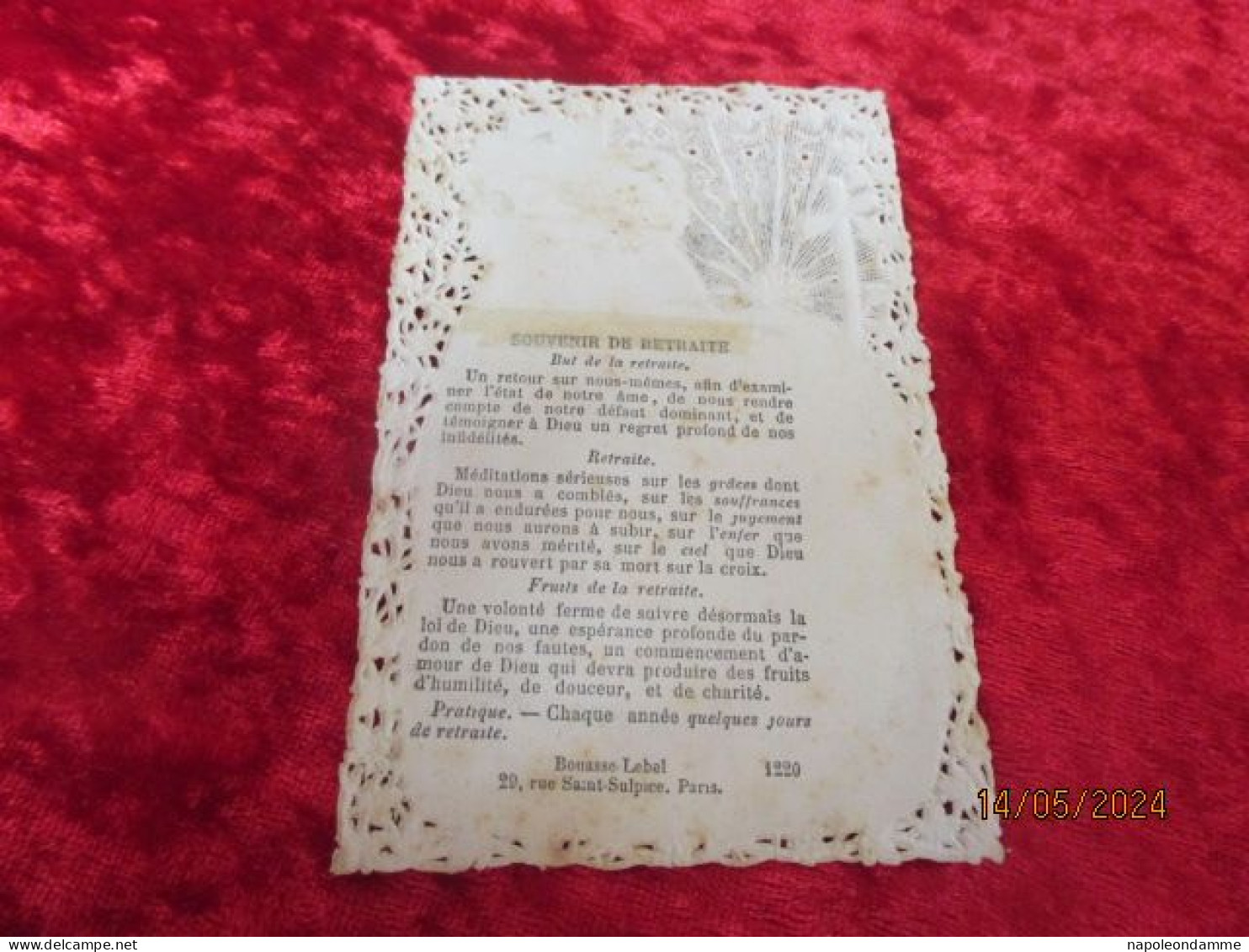 Holy Card Lace,kanten Prentje, Santino, Souvenir De Retraite Edit Bouasse Lebel Nr 1220 - Images Religieuses
