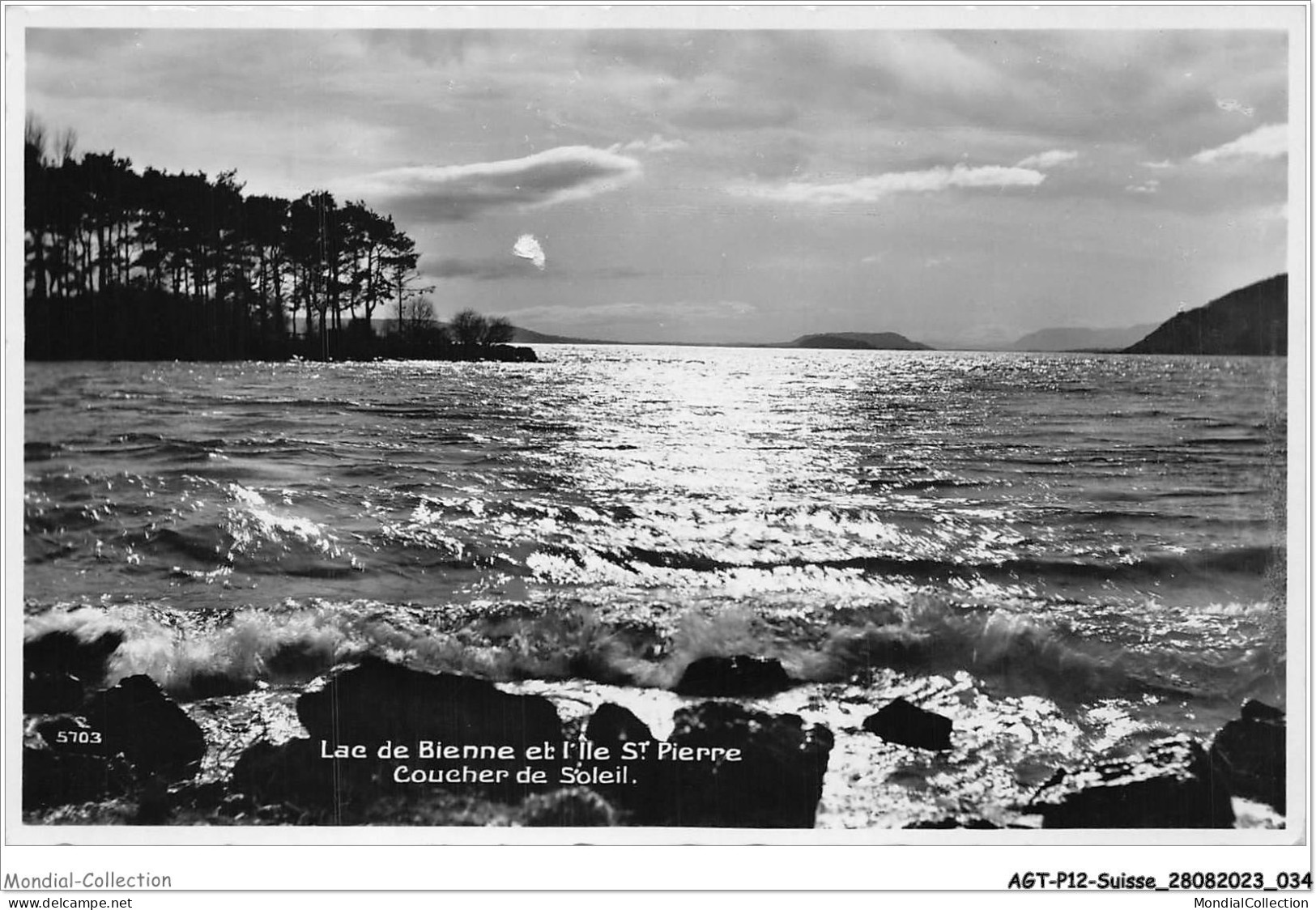 AGTP12-0886-SUISSE - LAUSANNE - Lac De Bienne Et L'ile St Pierre - Coucher De Soleil - Lausanne