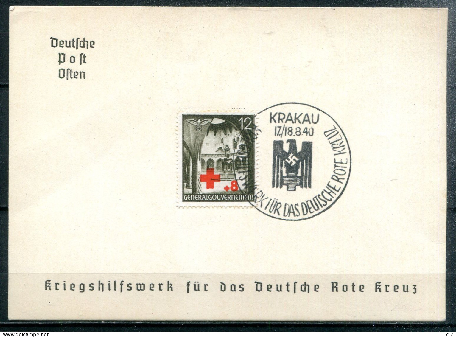 POLOGNE - Gouvernement Général - KRAKAU - 17/18.8.40 - Kriegshilfswerk Für Das Deutsche Rote Kreuz - General Government