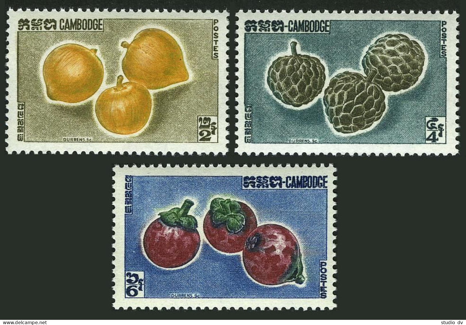 Cambodia 109-111,hinged.Mi 140-142. Fruit,1962.Turmeric,Cinnamon,Mangosteens. - Cambodia