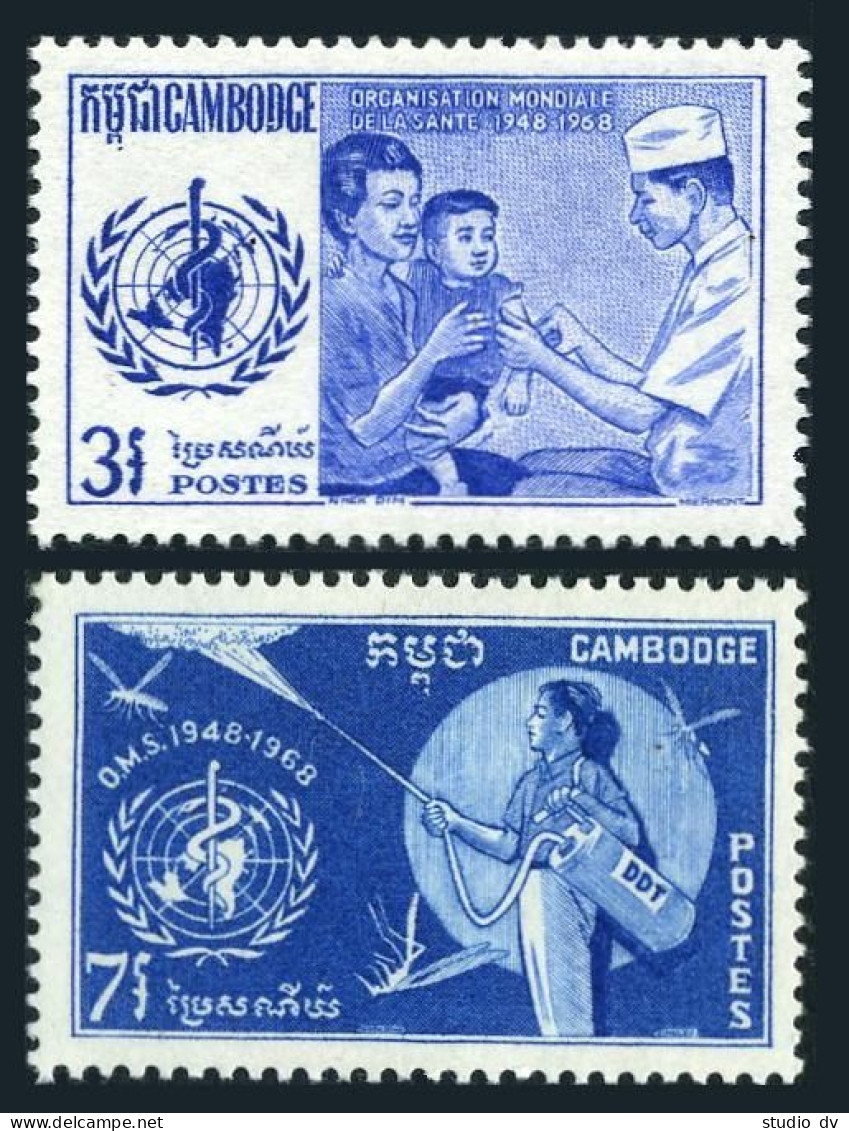 Cambodia 191-192, MNH. Michel 234-235. WHO-20,1968. Vaccination, Malaria Control - Kambodscha