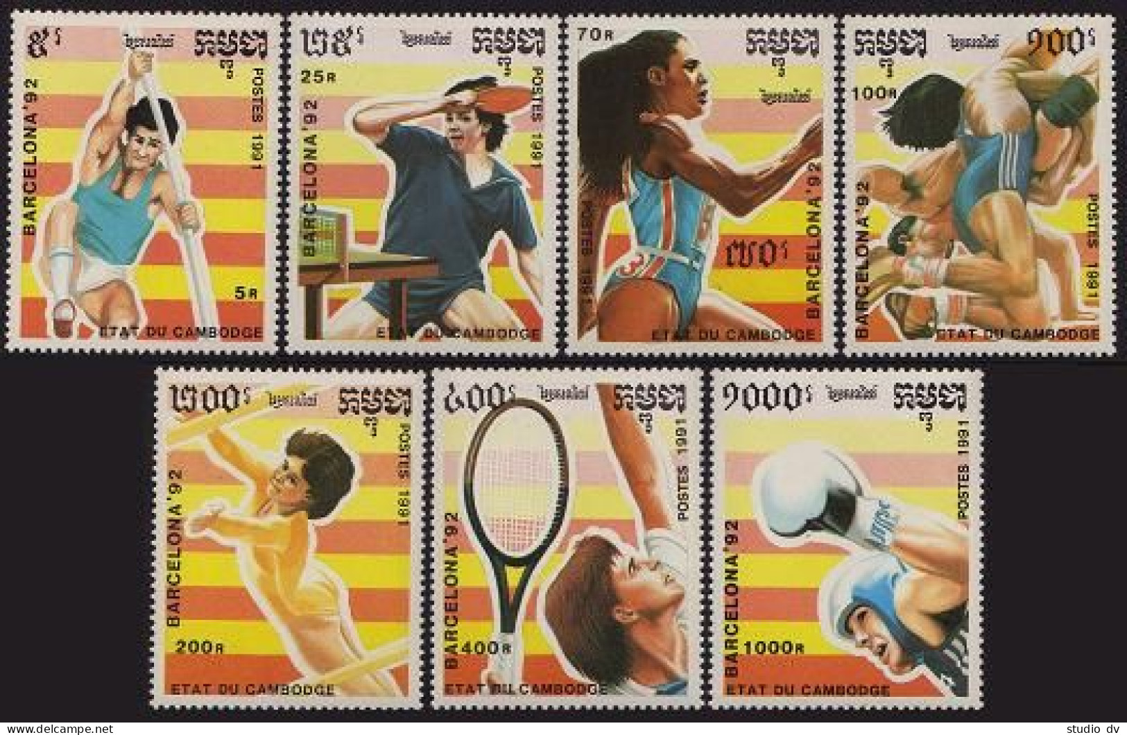 Cambodia 1137-1143,MNH.Michel 1215-1221. Olympics Barcelona-1992.Tennis,Running, - Cambodia