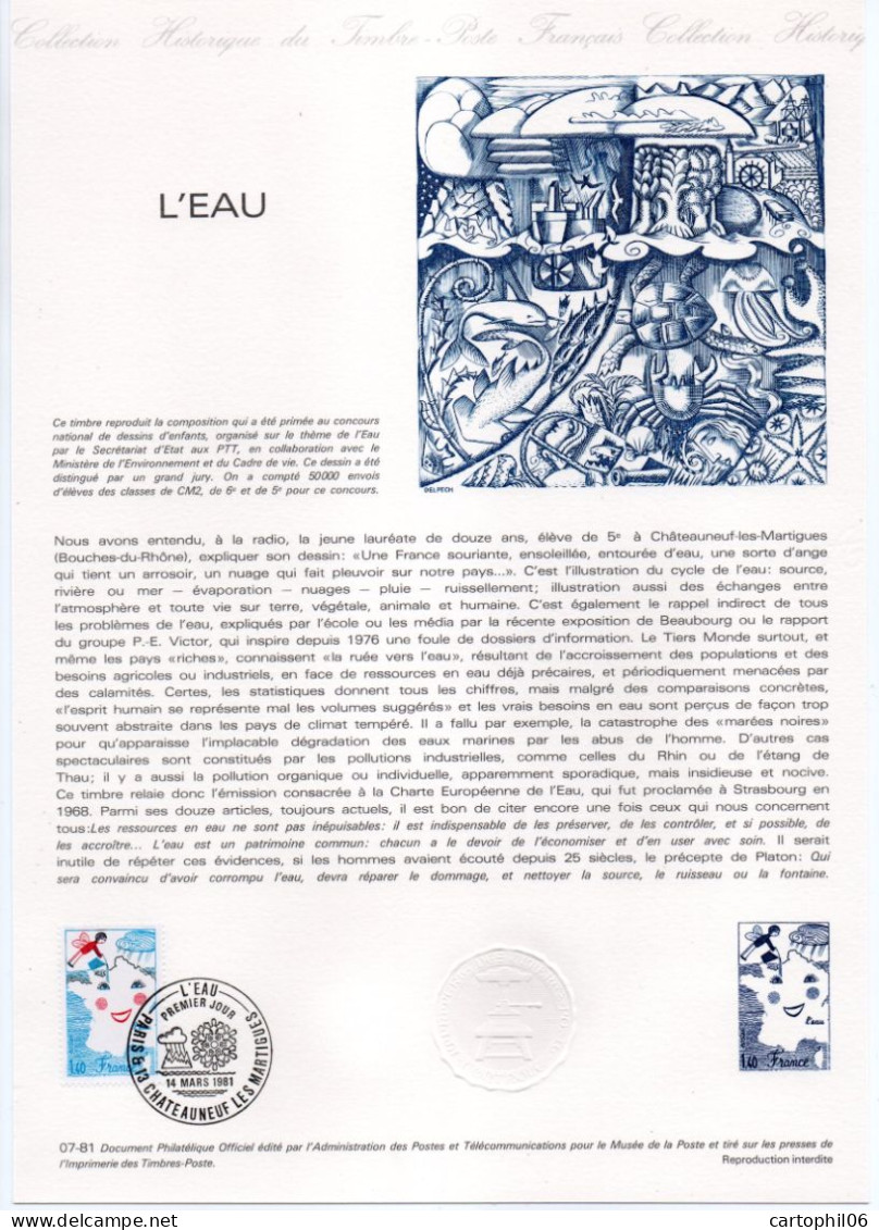 - Document Premier Jour L'EAU - CHATEAUNEUF LES MARTIGUES 14.3.1981 - - Postdokumente