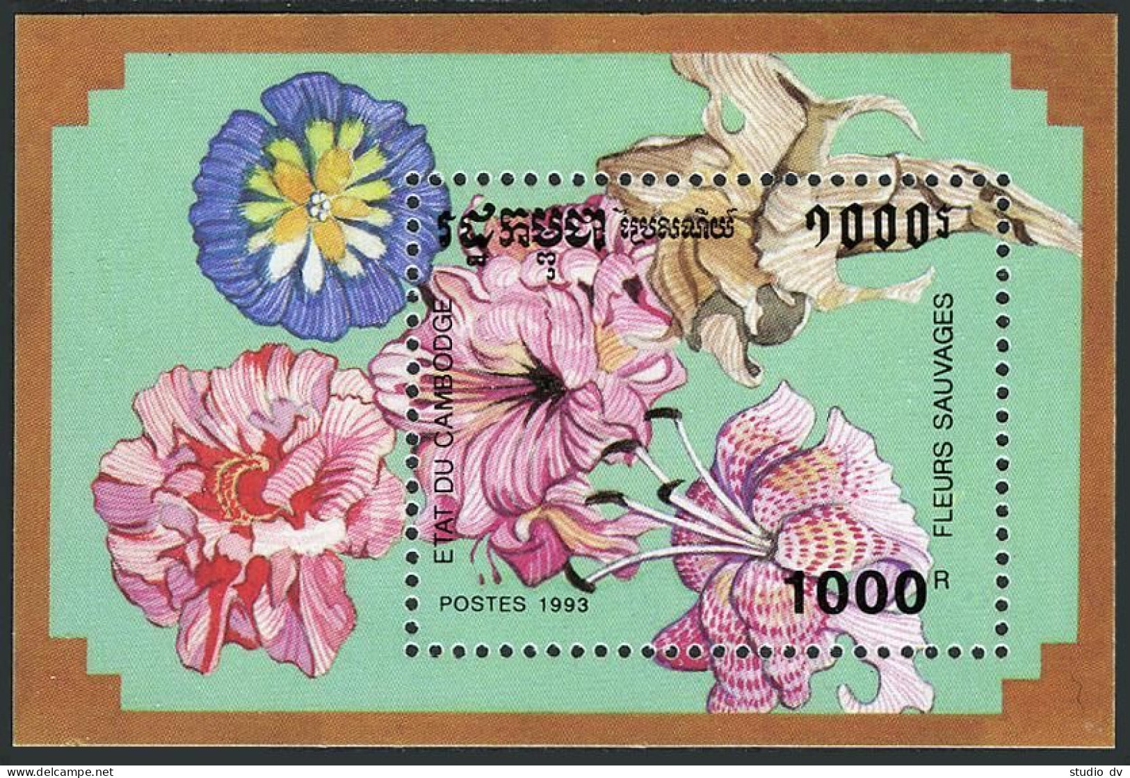 Cambodia 1264-1269,MNH.Michel 1340-1344,Bl.196. Flowers 1993:Lilium,Camellia. - Cambogia