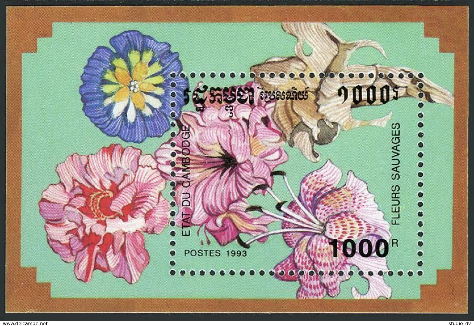 Cambodia 1264-1269,MNH.Michel 1340-1344,Bl.196. Flowers 1993:Lilium,Camellia. - Cambodia