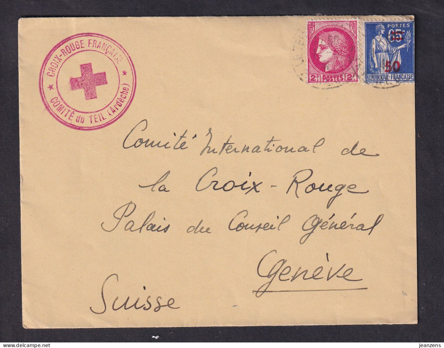 Lettre Obl 1941 .- Cachet CRF Comité Du Teil (Ardèche) - 1921-1960: Période Moderne