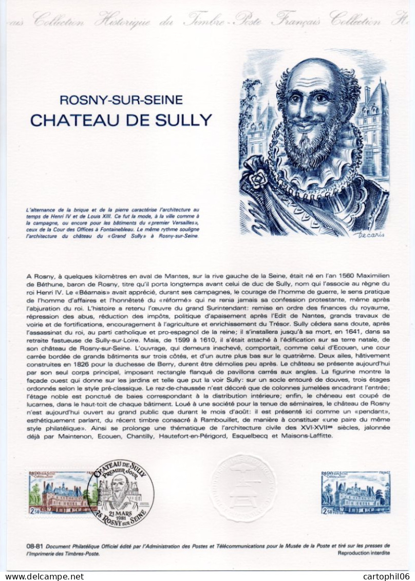 - Document Premier Jour LE CHATEAU DE SULLY - ROSNY-SUR-SEINE 21.3.1981 - - Castillos