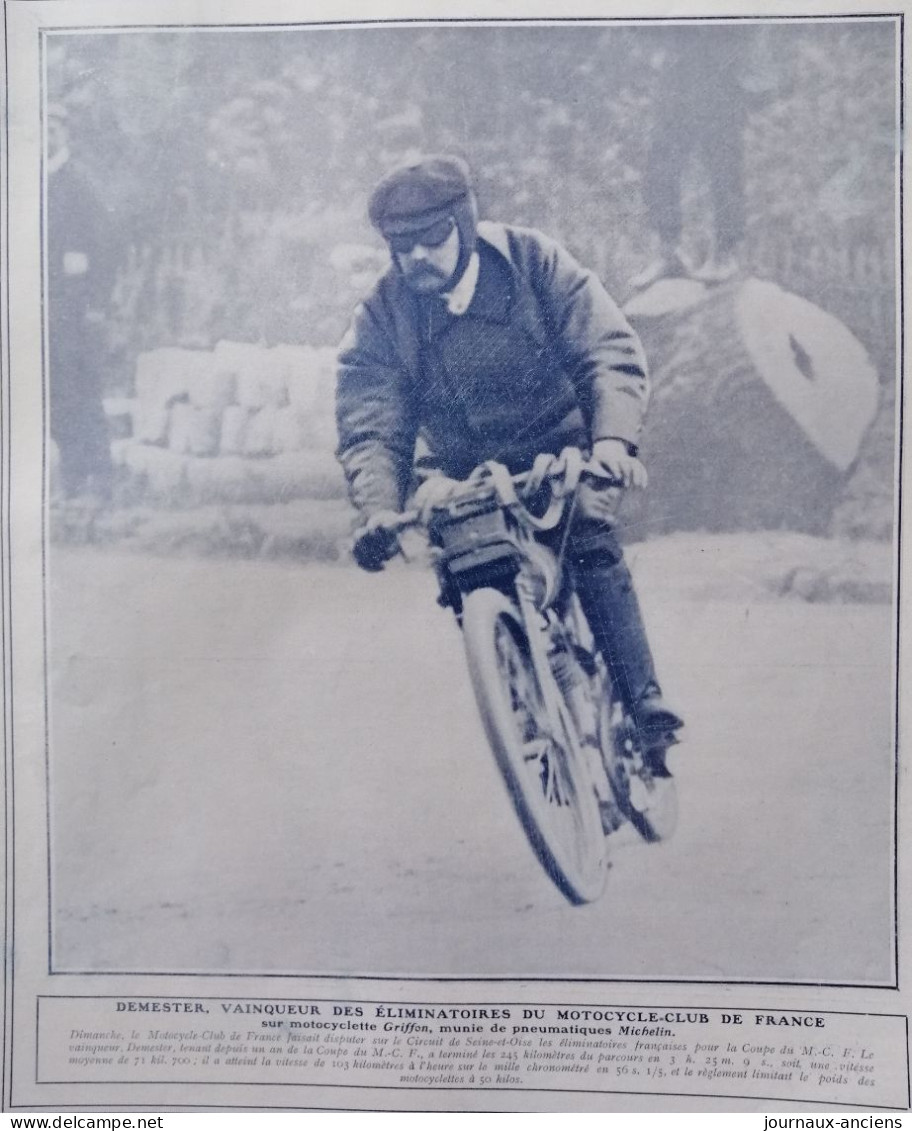 1905 MOTO - ELIMINATOIRES DU MOTOCYCLE CLUB DE FRANCE - MOTOCYCLETTE GRIFFON - DEMESTER - CIRCUIT DE L'OISE - Other & Unclassified