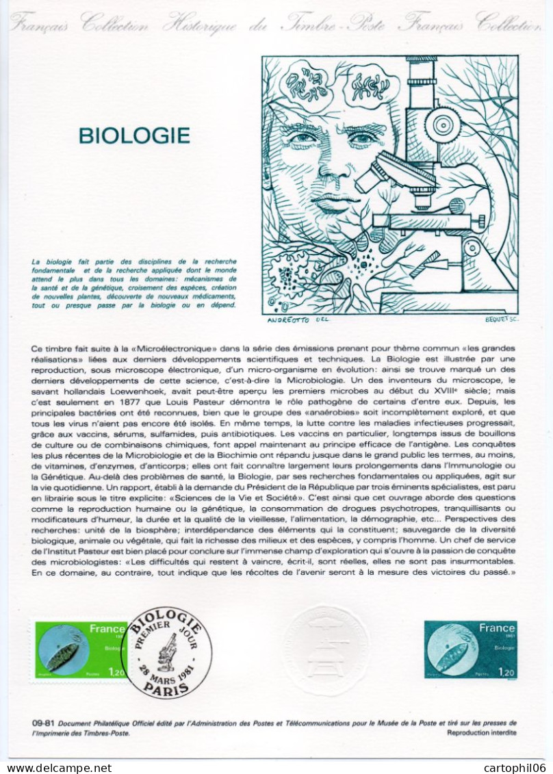 - Document Premier Jour LA BIOLOGIE - PARIS 28.3.1981 - - Maladies