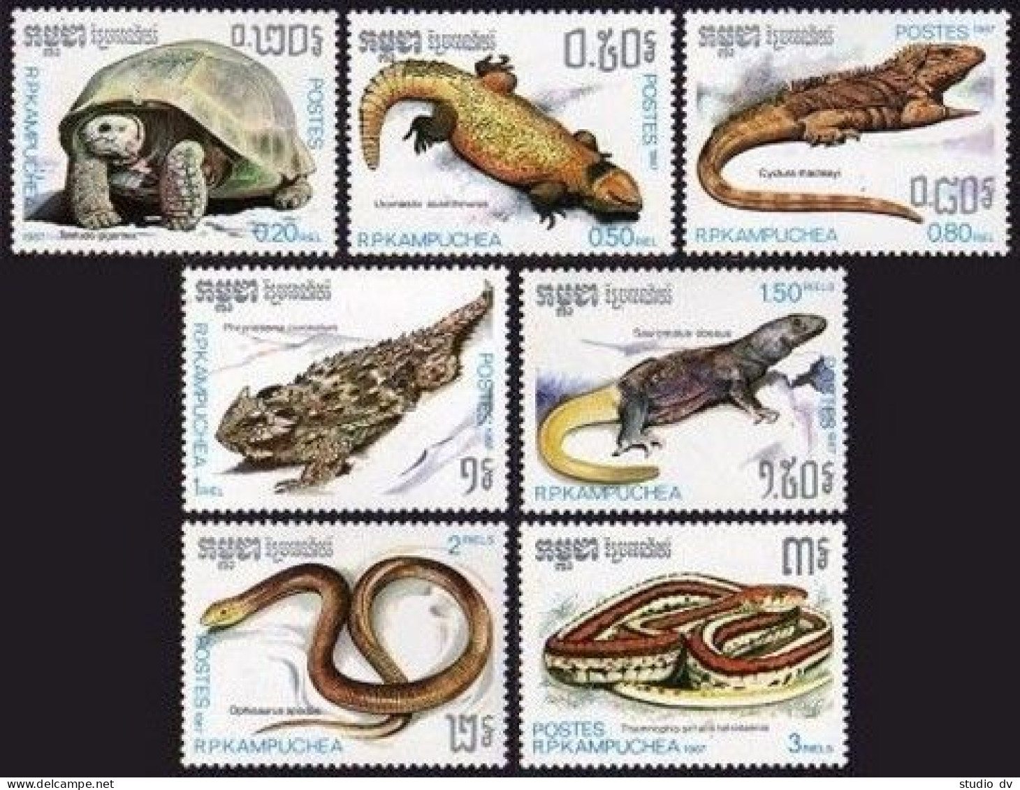 Cambodia 805-811,MNH.Michel 883-889. Reptiles 1987.Testudo Gigantea,Uromastix - Kambodscha