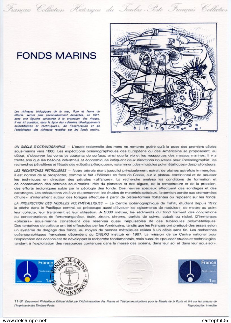 - Document Premier Jour LES FONDS MARINS - DUNKERQUE 28.3.1981 - - Pétrole