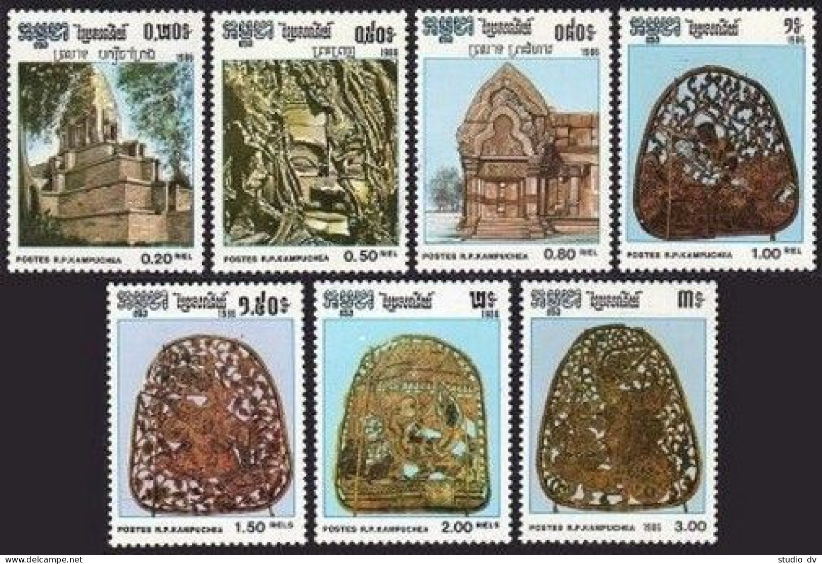 Cambodia 677-683,MNH.Michel 755-761. Khmer Culture 1986.Temples,Head Of Buddha, - Cambogia