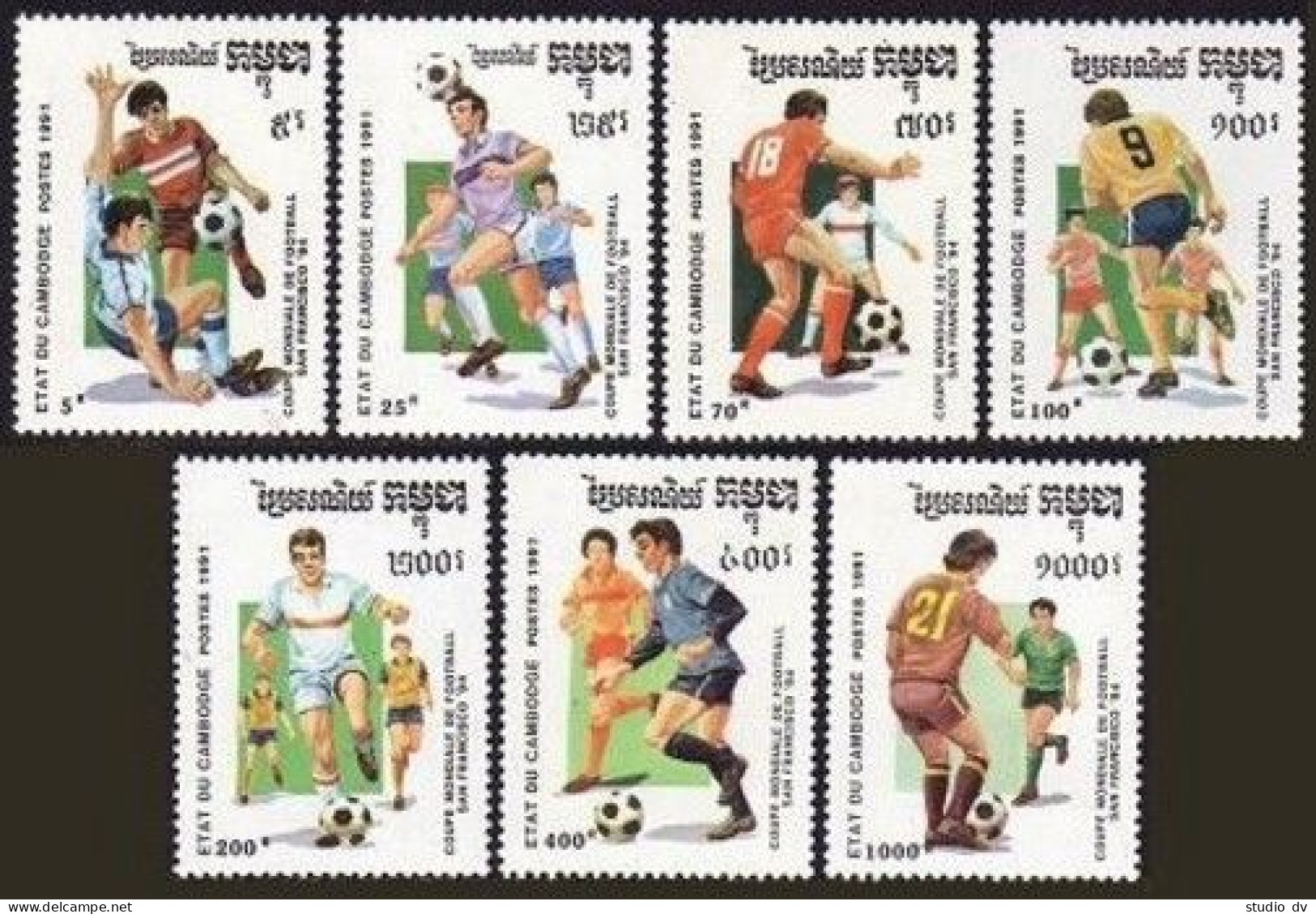 Cambodia 1118-1124,1125,MNH.Michel 1196-1201,Bl.181. World Soccer Cup,USA-1994. - Cambogia