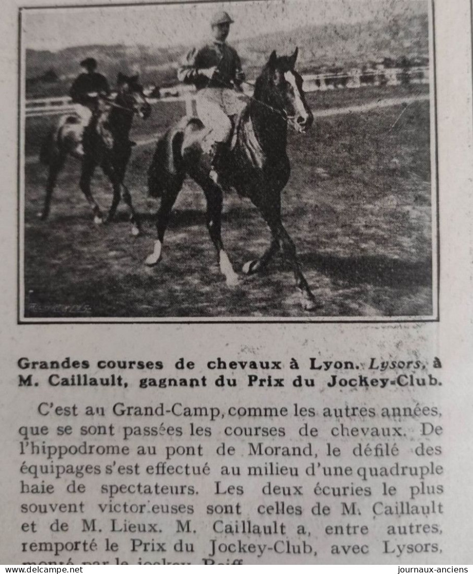 1905 LES SPORTS À LYON - COURSE DE COTE DU " LYON=SPORT " - AUTOMOBILE CLUB DU RHONE - COURSES DE CHEVAUX - Otros & Sin Clasificación