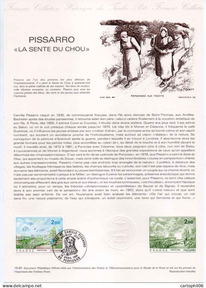 - Document Premier Jour CAMILLE PISSARRO : LA SENTE DU CHOU - PERPIGNAN 18.4.1981 - - Impressionismus
