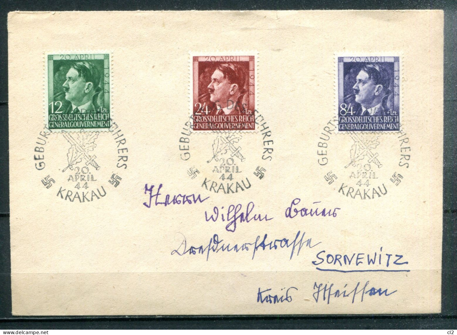 POLOGNE - Gouvernement Général - Y&T 128 à 130 - KRAKAU - 20 April 1944 - Geburstag Des Fürhers - Generalregierung