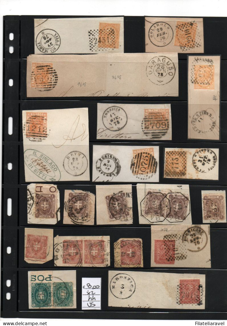 REGNO -  Lotto di oltre 200 FRAMMENTI di lettera, dal 1887 al 1900. Composto da annulli numerali e annulli particolari.