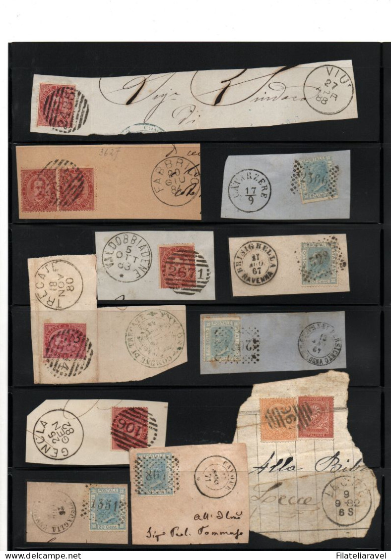 REGNO -  Lotto di oltre 200 FRAMMENTI di lettera, dal 1887 al 1900. Composto da annulli numerali e annulli particolari.