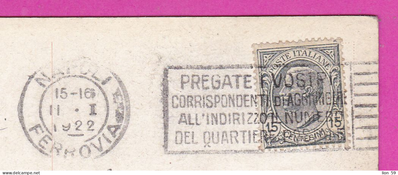 294092 / Italy - VENEZIA Rio Delle Maravegie PC 1923 Napoli USED 15 Cent. Victor Emmanuel III , Flamme ZIP Postal Code - Marcophilia