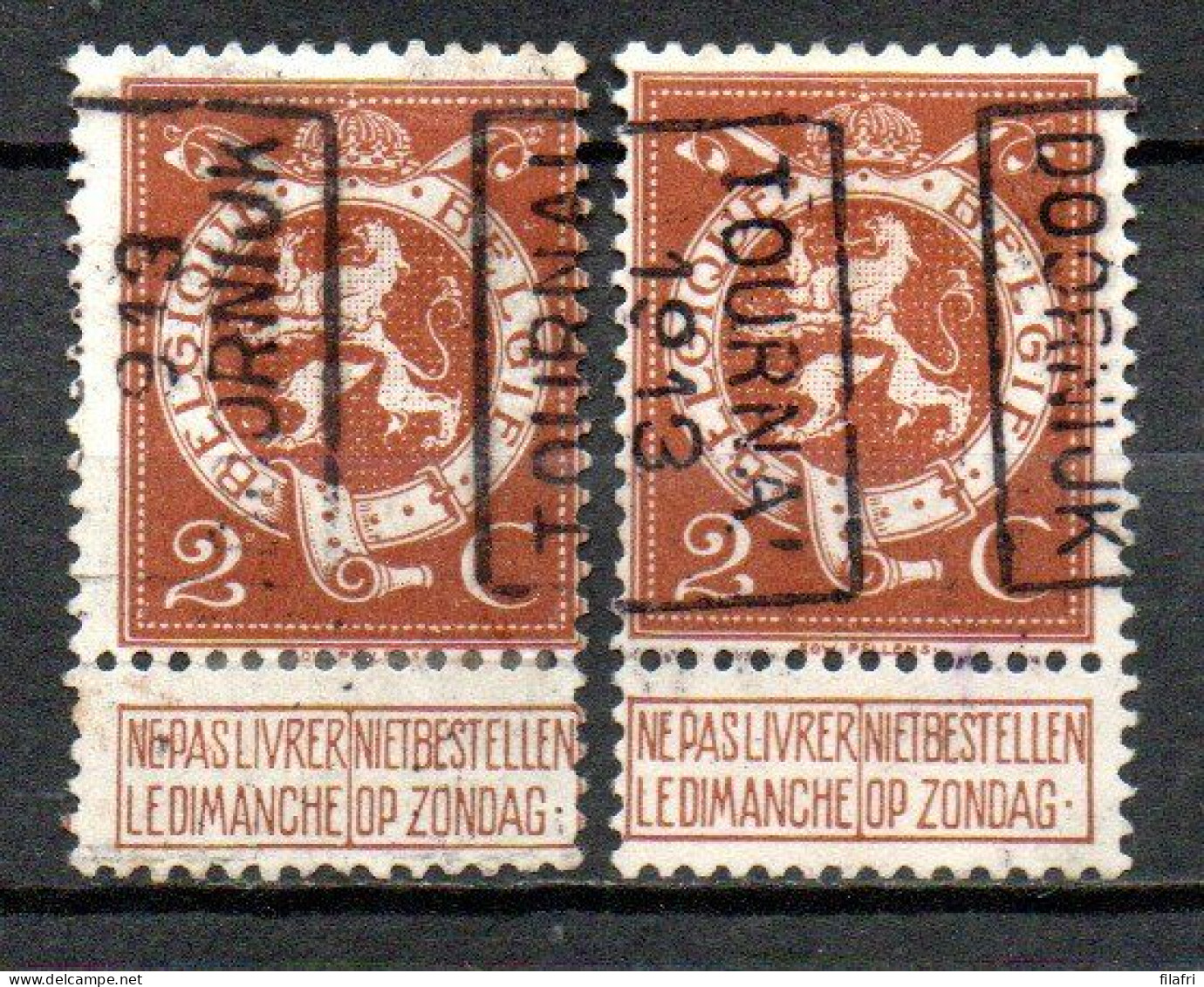 2241 Voorafstempeling Op Nr 109 - TOURNAI 1913 DOORNIJK - Positie A & B - Roller Precancels 1910-19
