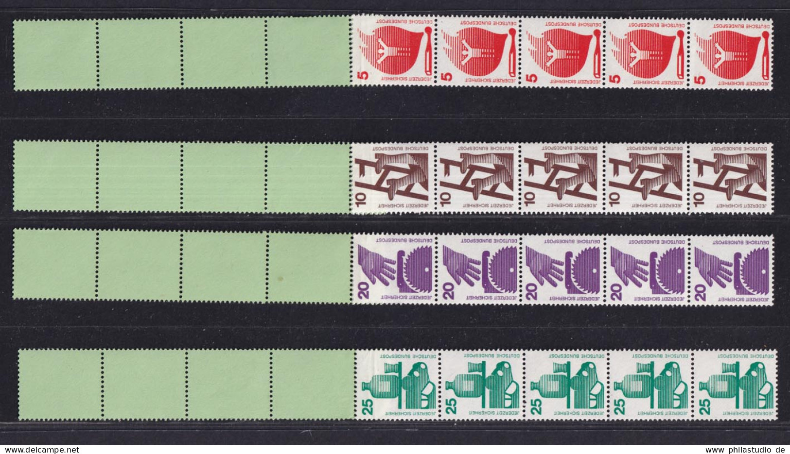 Bund 694-703a + 773 RE 5+4 Grün/dextrin Schwarze Nr Unfall 11 Werte Postfrisch/1 - Rollenmarken