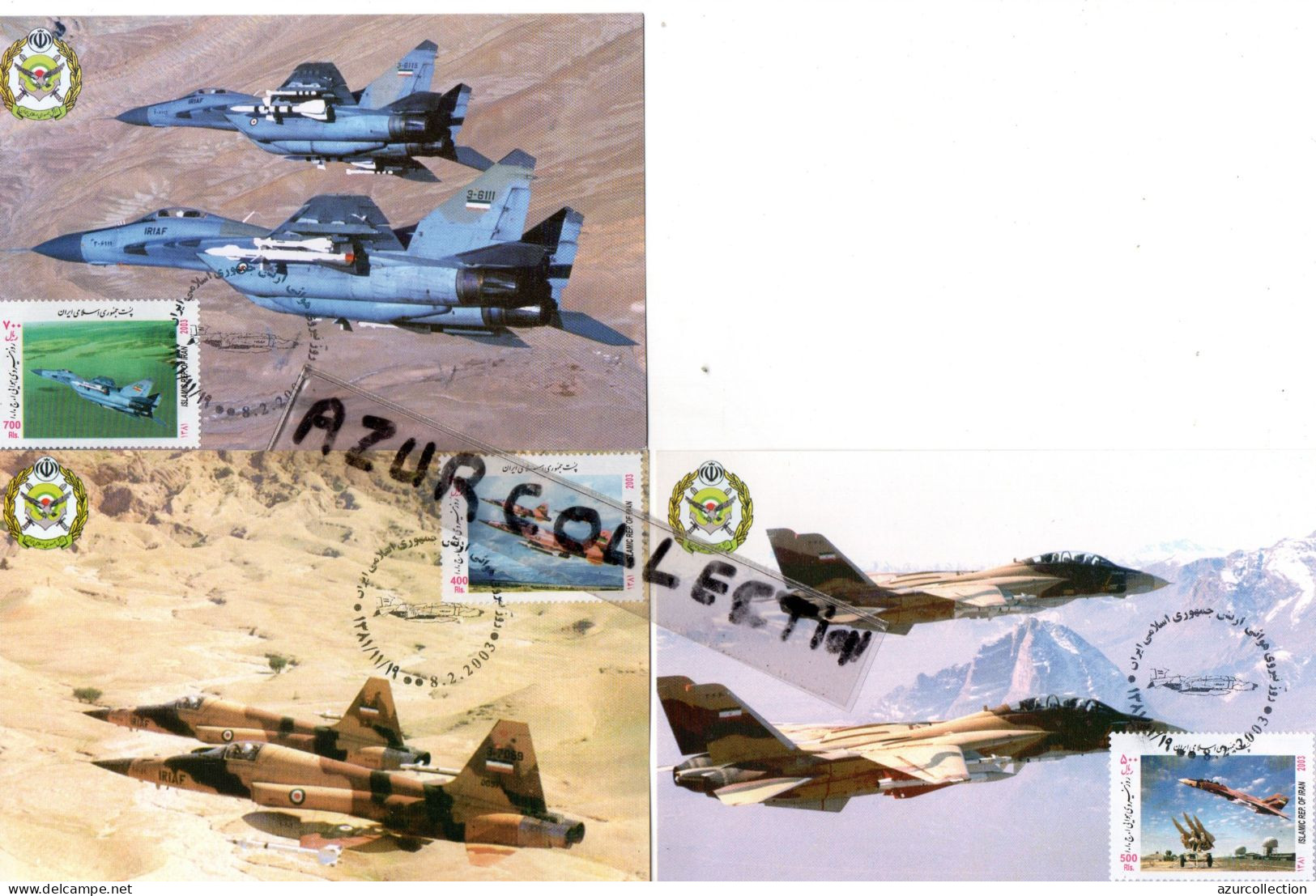 5 CARTES POSTALES SERIE AVION DE CHASSE . 2003 - Irán