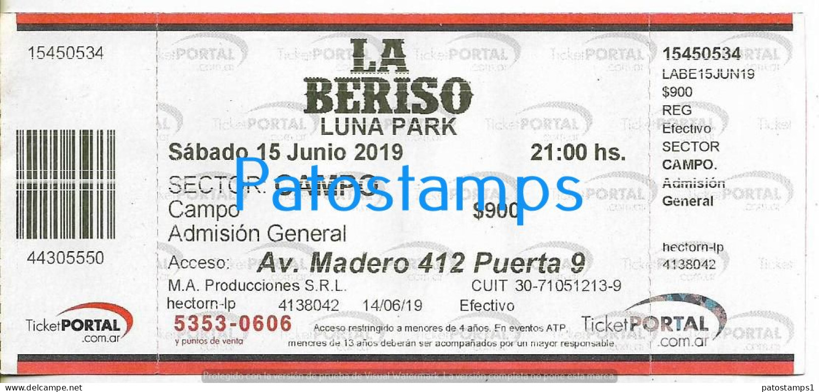 228808 ARTIST LA BERISO ARGENTINA ROCK & ROLL IN LUNA PARK AÑO 2019 ENTRADA TICKET NO POSTAL POSTCARD - Tickets D'entrée