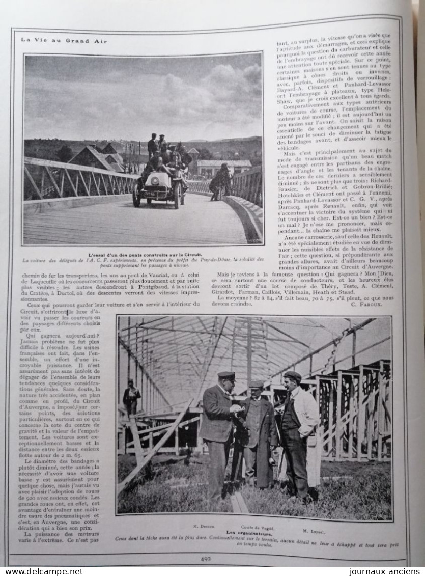 1905 COURSE AUTOMOBILE - LE CIRCUIT D'AUVERGNE - AVANT LA COUPE GORDON BENNETT - Revue Sportive " LA VIE AU GRAND AIR " - 1900 - 1949