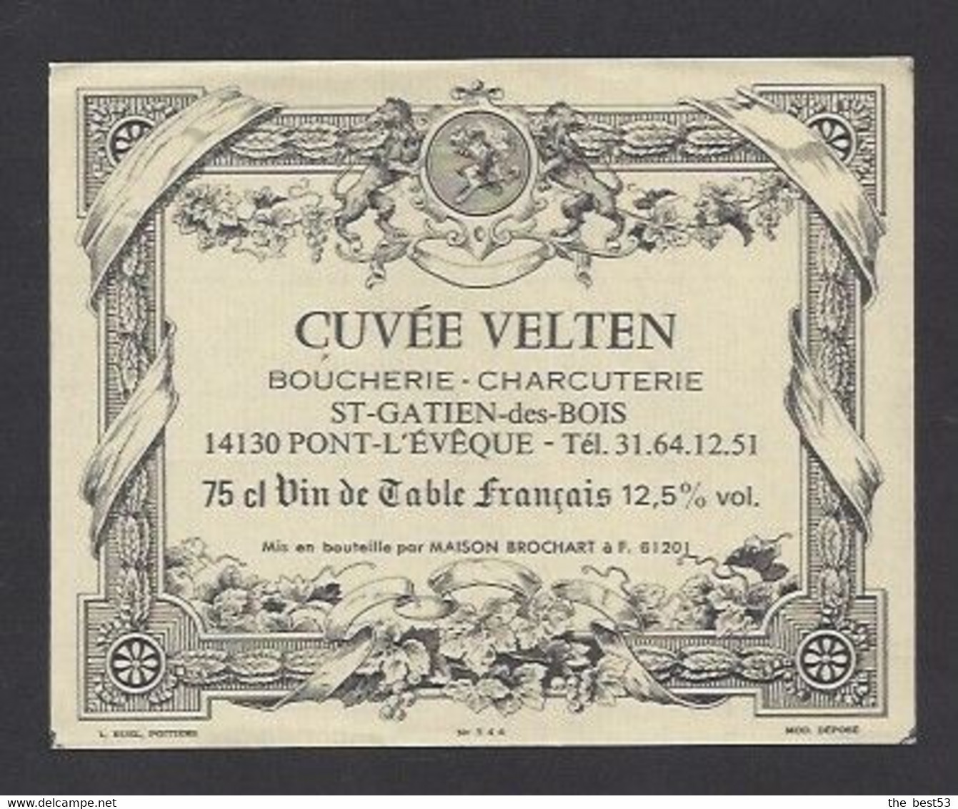 Etiquette De Vin De Table  -  Boucherie Charcuterie Velten  à  Saint Gatien Des Bois  (14) - Autres & Non Classés